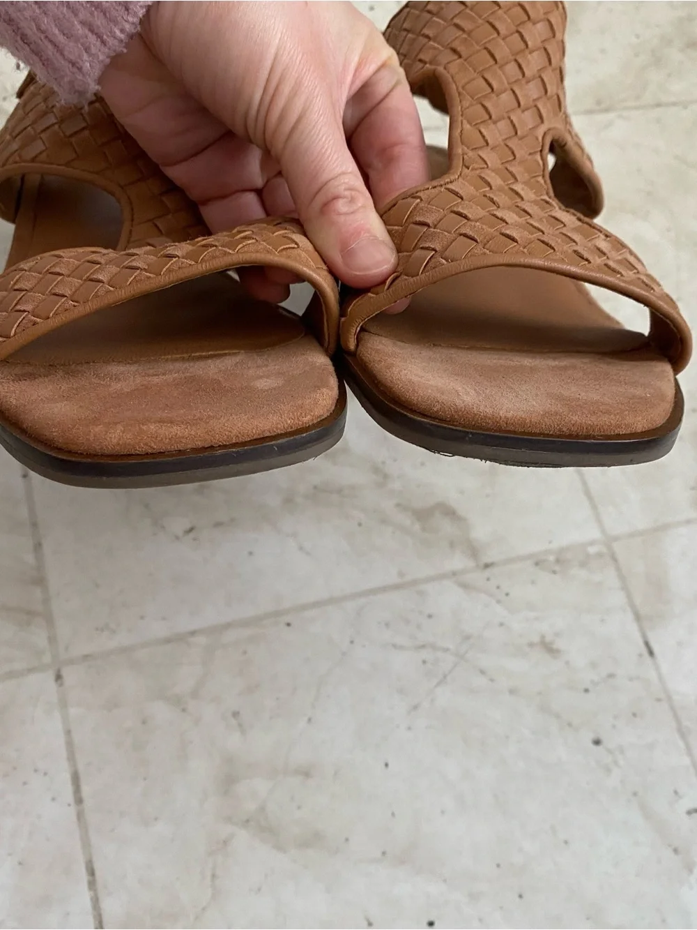 $189 Gentle Souls Manda Brown Woven Leather Square Toe Block Heels Sandals Sz 9